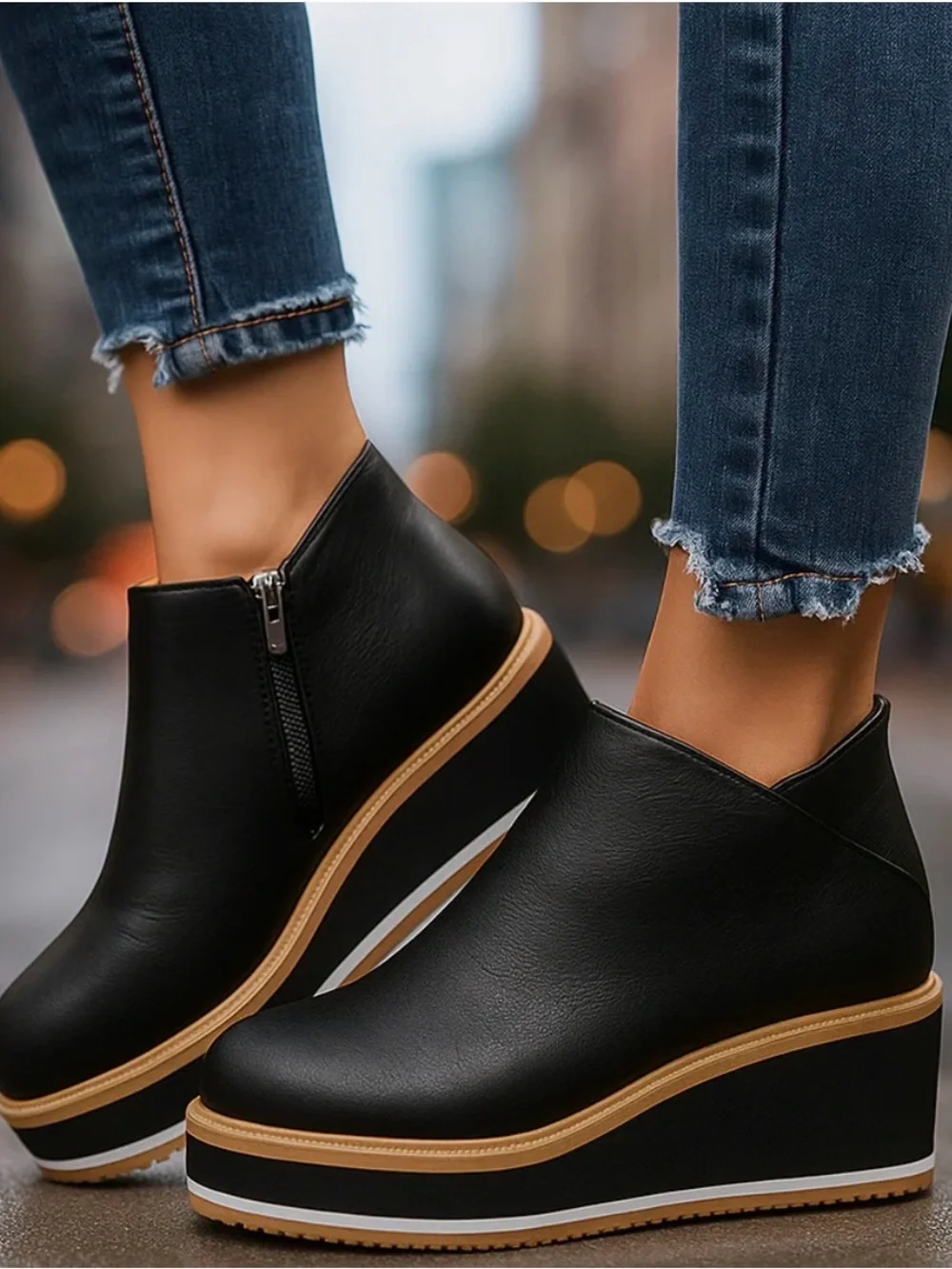 Women's Black Platform Slip-On Shoes